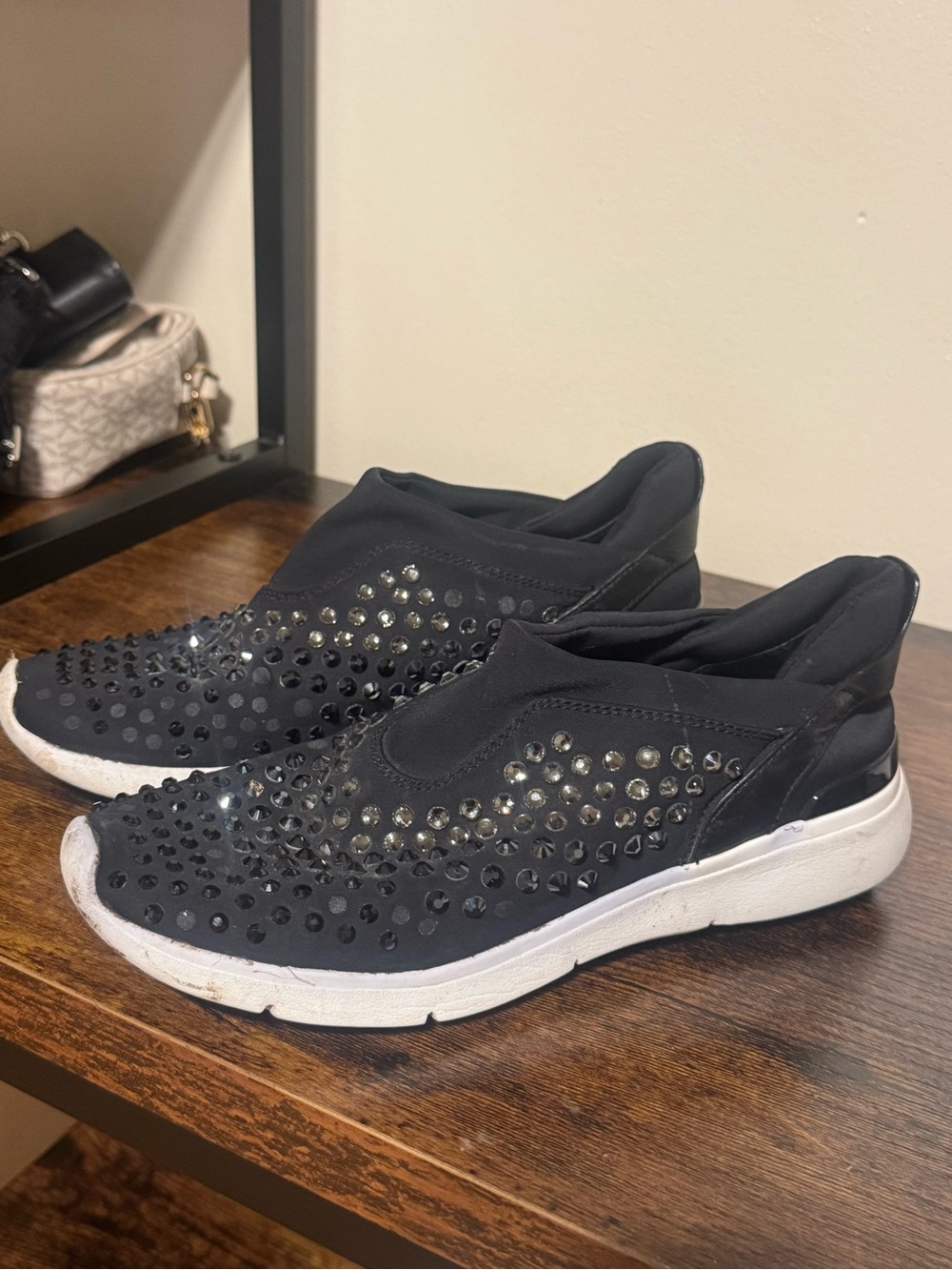 Michael Kors Black Crystal-Embellished Slip-On Sneakers